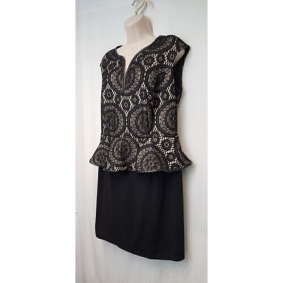Enfocus Black Floral Lace Panel Back Zipper Sleeveless Stretch Peplum Dr… - Picture 5 of 7